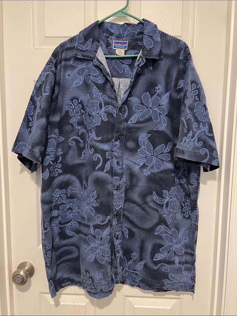Northcrest Dark Blue Floral Camp Collar Short-Sleeve Shirt